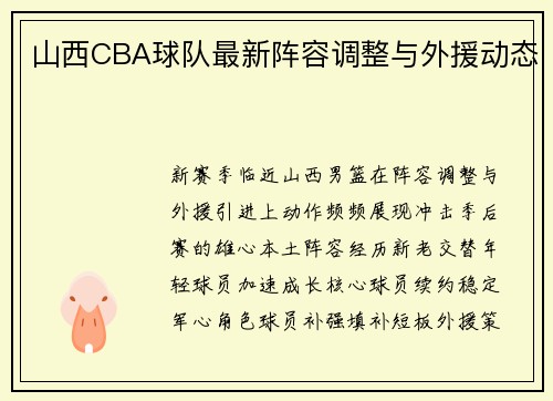 山西CBA球队最新阵容调整与外援动态